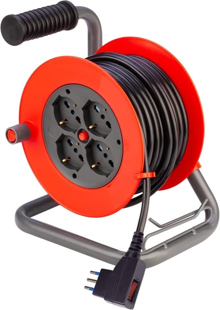 Kabelhaspel Mini 10 m met veiligheidsschakelaar en 4 meervoudige stopcontacten