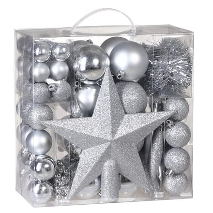 Deuba Kerstboomballen - Set van 77 Kunstof Mat Glanzend - Zilver