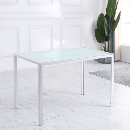MODFU Eettafel gehard glas 120x60x75 cm wit, modern metalen frame, 4-persoons, 6mm glas