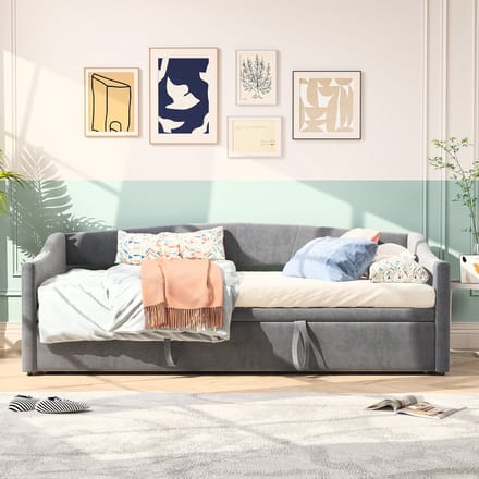 Multifunctionele Fluwelen Bedbank met Uitschuifbed – Comfortabele 3-in-1 Slaapoplossing