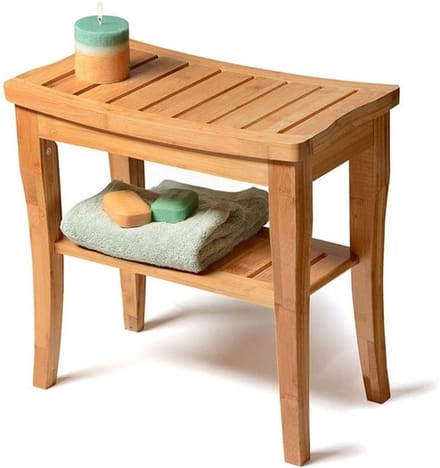 Badkruk - Douchekruk Krukje - Veilig Douchen - Massief Hout - 48 x 25.5 x 43 cm - Beige