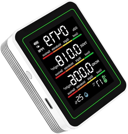 Luchtkwaliteitsmeter - CO2 meter Vochtigheidssensor - Binnenklimaat Monitoren - 5-in-1 Detectie - 90x70x35 mm - Wit