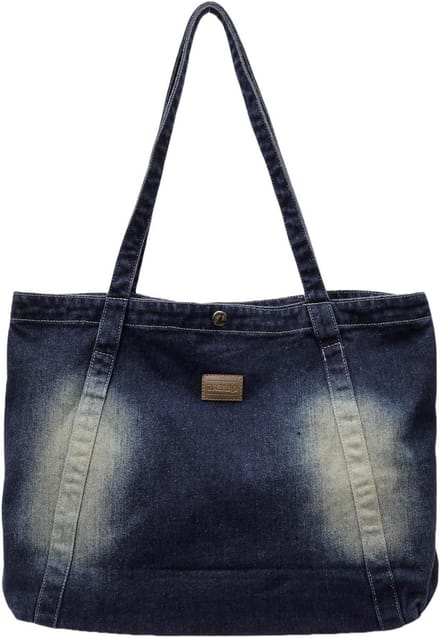 Denim Tas - Schoudertas Dames - Dagelijks Gebruik - Grote Capaciteit - 39 cm Hoogte - Blauw