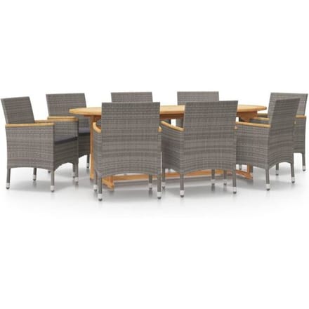 vidaXL - 9-delige - Tuinset - met - kussens - grijs