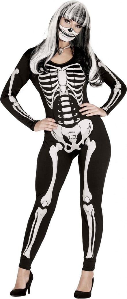 Fiestas Guirca Jumpsuit Skelet Dames Polyester Zwart/wit Maat M