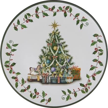 Clayre & Eef Onderbord Ø 33 cm Groen Wit Kunststof Kerstboom