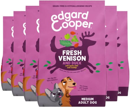 Edgard & Cooper Hondenvoer Droog Hert & Eend Medium - 6 x 1 kg - Voordeelverpakking