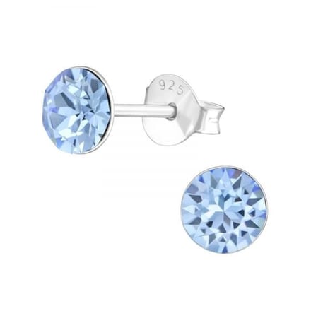 Zilveren oorknop, Aquamarine kristal (3MM)