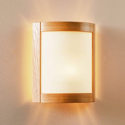 Lamkur Wandlamp Zanna van hout, hoogte 34 cm, eikenhout licht
