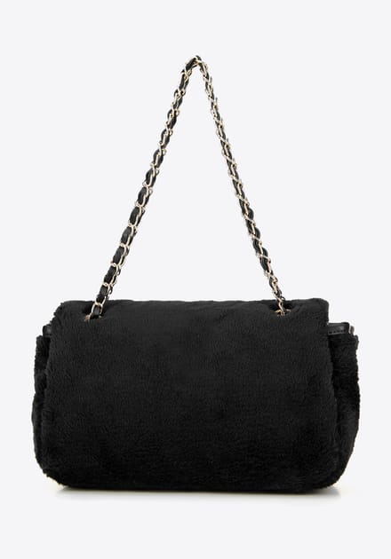 Wittchen - Crossbody Tas met Bont - Zwart - Polyester en Eco-leer