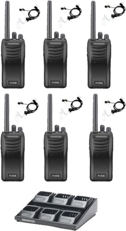 Set van 6 stuks Kenwood TK-3501 PMR446 met beveiliging oortje en multilader