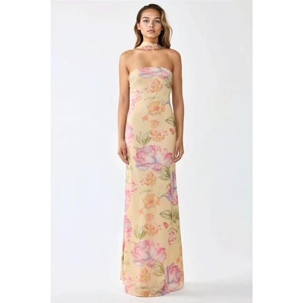 Strapless Bloemen Bodycon Maxi Jurk