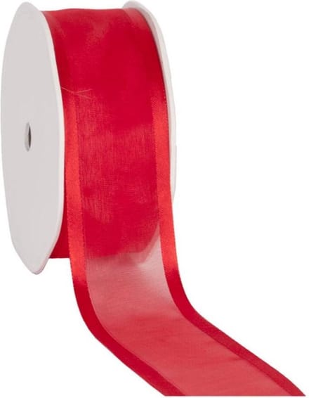 Satin edge Organzalint Rood – 38 mm × 25 m – Organza