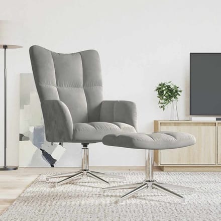 vidaXL - Relaxstoel - met - voetenbank - fluweel - lichtgrijs