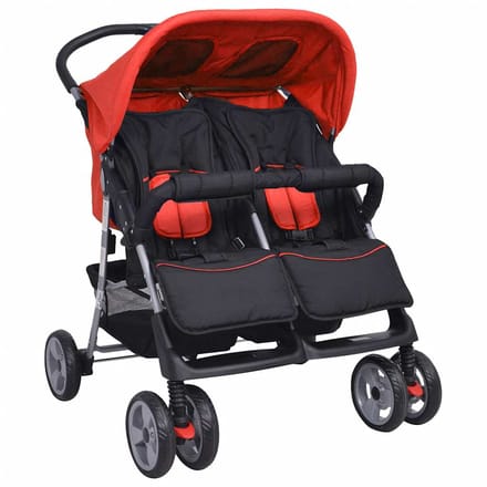 vidaXL - Tweelingwagen - staal - rood - en - zwart