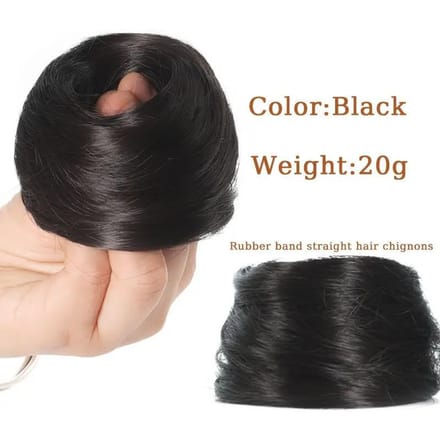 1 pièce de chignon synthétique lisse, élastique en caoutchouc, fausse pince à cheveux, extension de queue de cheval black