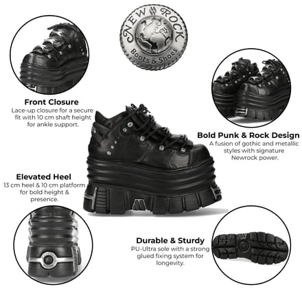New Rock M-106-C181 Zwarte Gothic Punk Chunky Platform Enkellaarsjes
