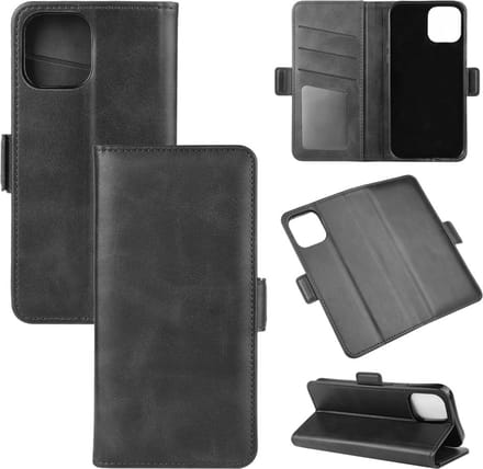 MobyDefend Hoesje - Geschikt voor Apple iPhone 12 / iPhone 12 Pro - Luxe Wallet Book Case (Sluiting Zijkant) - Zwart