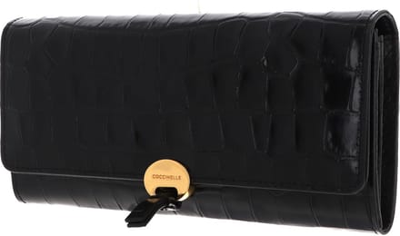 COCCINELLE Leren Portemonnee Dot Croco Shiny Soft Wallet Noir Zwart