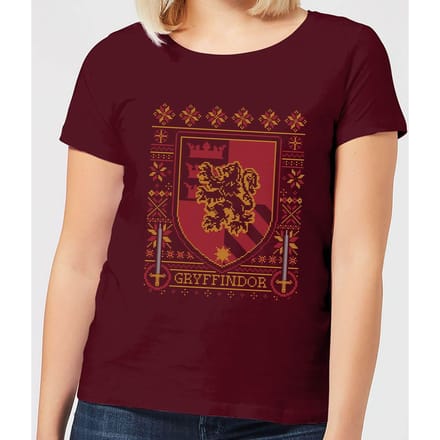 Harry Potter Gryffindor Crest dames kerst t-shirt - Burgundy - M