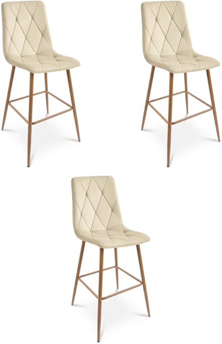Set van 3 barkrukken LIBRA - Lichtbeige fluweel - Eikenlook metalen poten - Modern design
