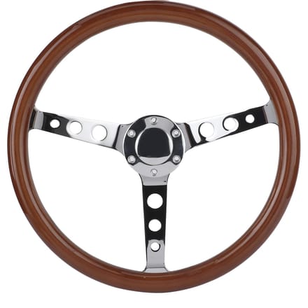 15in 6-gaats Stuurwiel Retro Mahonie Houten Grip RVS Spaken met Hoornkap Kabel gray