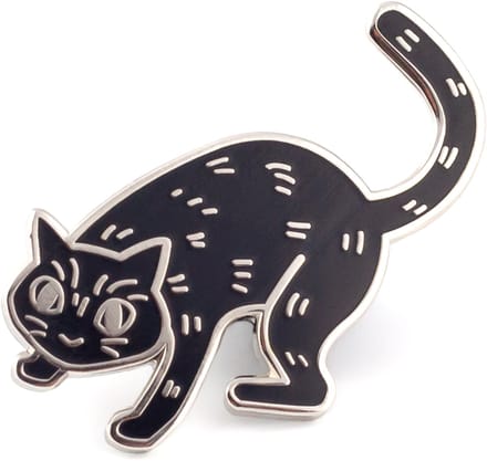 Pinets Animals - Broche - Zwarte Kat - Zilveren Contouren