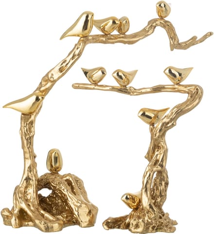 J-Line decoratie Vogel Op Tak - polyresin - goud - large