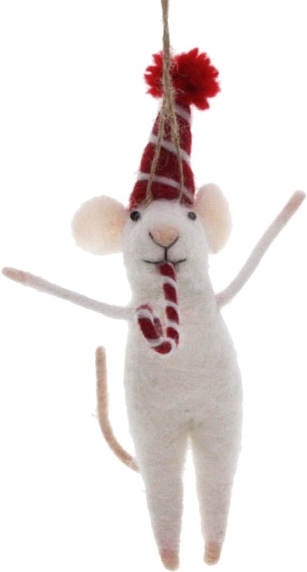 Muis met feesthoed vilt 13x8x8cm