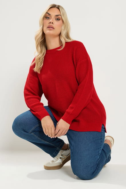 Yours Rood Gebreide Trui Met Ronde Hals Size 58-60