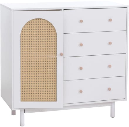 Commode MCW-P52, kast, dressoir, highboard, lades, opbergvakken, polyrotan, MDF, melamine, 95 x 100 x 40 cm ~ wit
