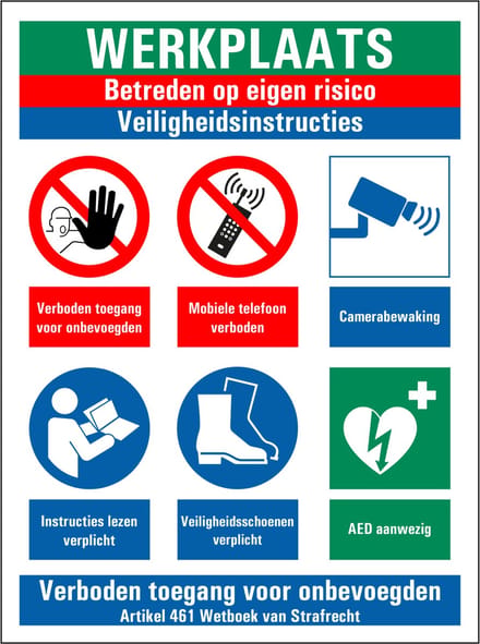 Werkplaats betreden op eigen risico sticker 200 x 150 mm