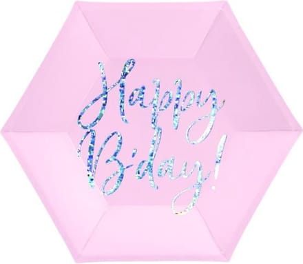 Borden Happy Birthday Roze / Zilver (6 stuks)