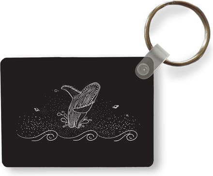 Sleutelhanger - Zwart-wit illustratie van een walvis - Uitdeelcadeautjes - Plastic