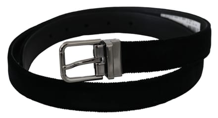 Dolce & Gabbana Mannen Zwart Leer Fluweel Zilver Gesp Riem
