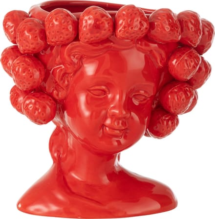J-Line bloempot Aardbeien Meisje - keramiek - rood - Ø 16.5 cm