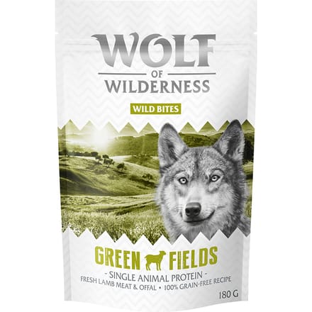3x180g Wild Bites Green Fields Lam Wolf of Wilderness Hondensnacks