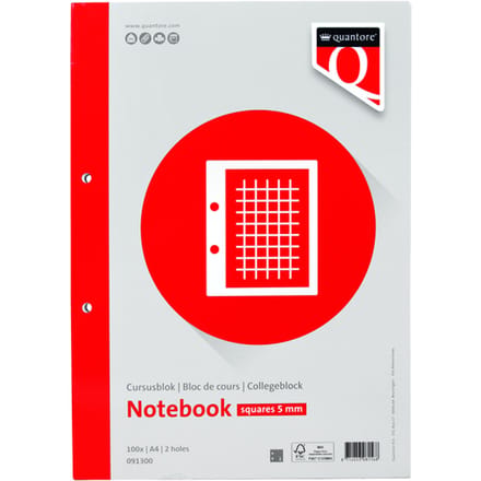 Cursusblok Quantore A4 ruit 5mm met kantlijn 200 pagina's 80gr