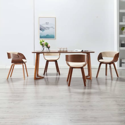 vidaXL - Eetkamerstoelen - 4 - st - gebogen - hout - en - kunstleer - crèmekleurig