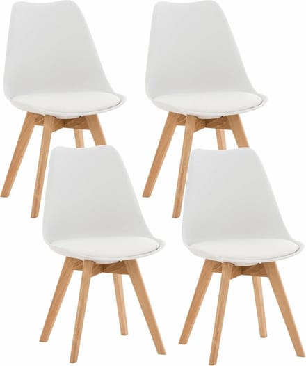 CLP Set van 4 Eetkamerstoelen Linares - met rugleuning - beukenhouten frame - Kunststof/wit