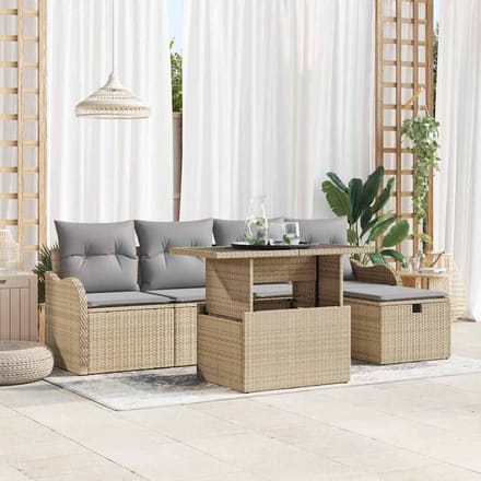 vidaXL - Tuinbank - Set - 6 - st - Beige - poly - rattan