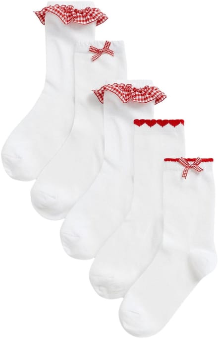 Next - Meisjes - 5 paar enkelsokken voor school met hoog katoengehalte en gingham-ruit - Wit