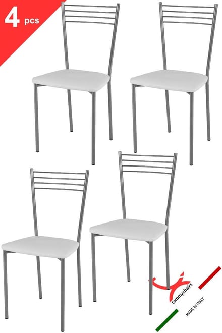 Tommychairs Elena - Eetkamerstoelen - Set van 4 - Aluminium & Wit - Kunstleer