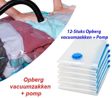 12-Stuks Opberg Vacuumzakken + Pomp (2x Set van 6 Stuks)