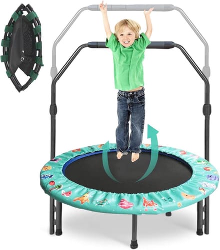 Mini Kindertrampoline voor Binnen en Buiten met Verstelbare Handgreep en Veiligheidsafdekking