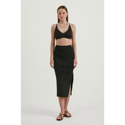 2 Stuks: V-hals Bodycon Crop Top & Hoge Taille Maxi met een Zijsplit