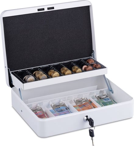 geldkistje met telbord - met 2 sleutels - 8,5 x 30,5 x 24,5 cm - wit