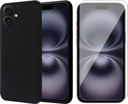 Hoesje geschikt voor iPhone 16 - Screenprotector Glas - Matte Case Zwart met Fluweelzachte Binnenzijde