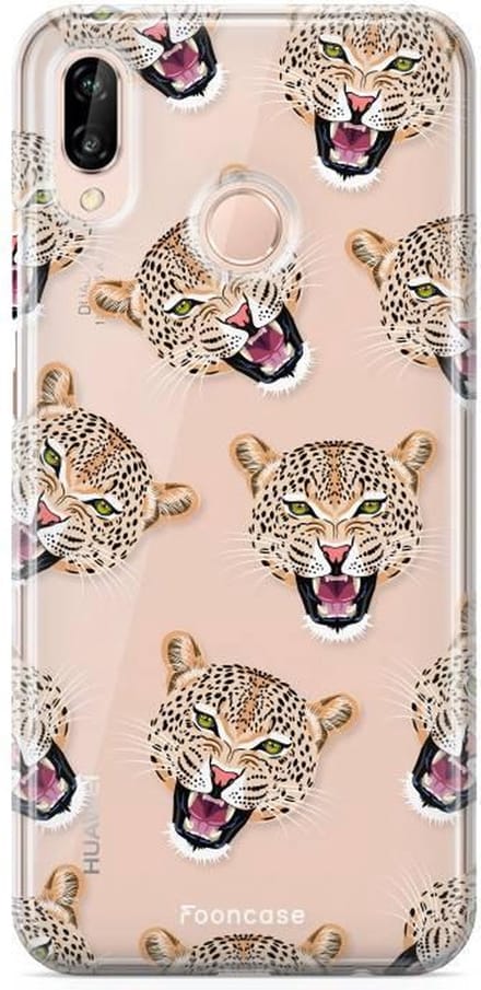 Fooncase Hoesje Geschikt voor Huawei P20 Lite - Shockproof Case - Back Cover / Soft Case - Cheeky Leopard / Luipaard hoofden
