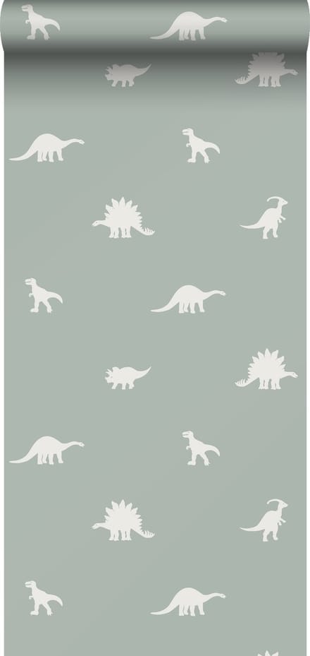 ESTAhome behang dinosaurussen vergrijsd mintgroen - 53 cm x 10.05 m - 139284